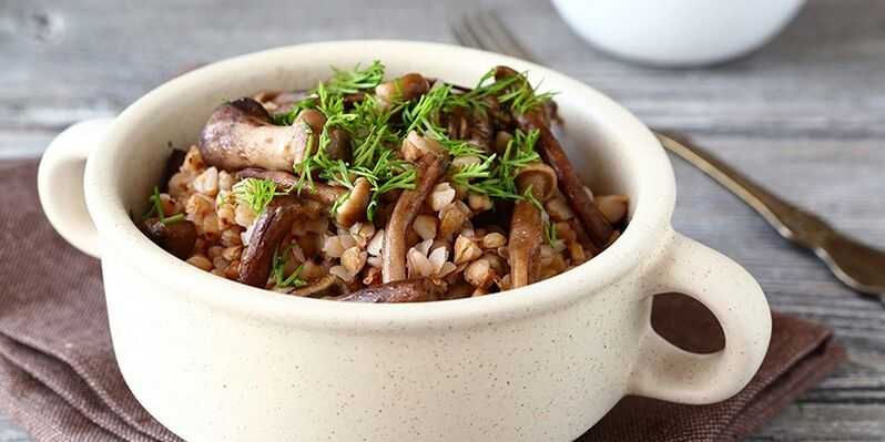 Buckwheat porridge with mushrooms for lunch in the healthy eating menu